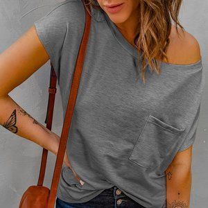 Off The Shoulder Pocket Tee Gray